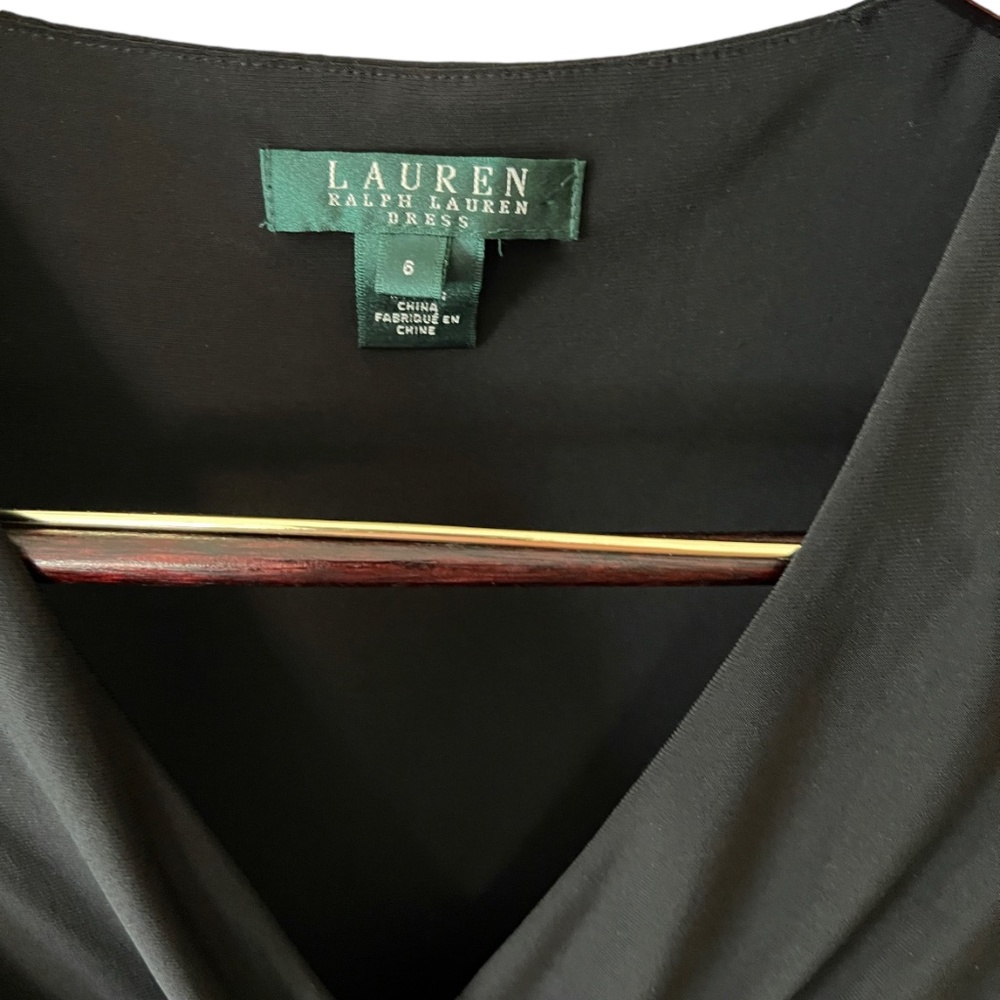 Ralph Lauren | Black Midi Dress | Side Ruching and Shoulder Accent - Picture 6 of 6